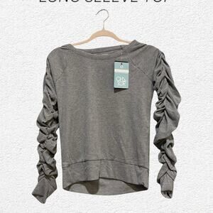 Chaser Grey Women's Ribbed Long RUCHED Sleeve Top Size Small